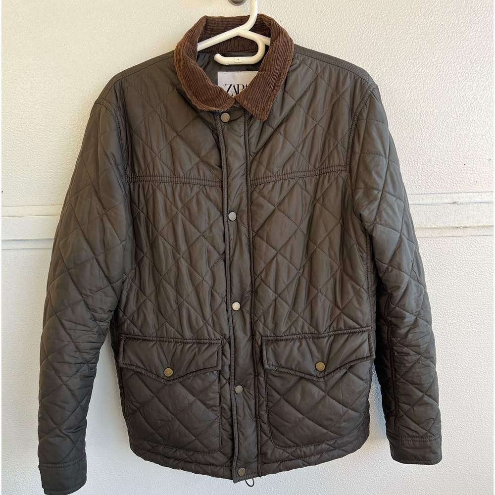 Zara Women's Green Quited Puffer Mid Length  Military Style Coat /Jacket Medium